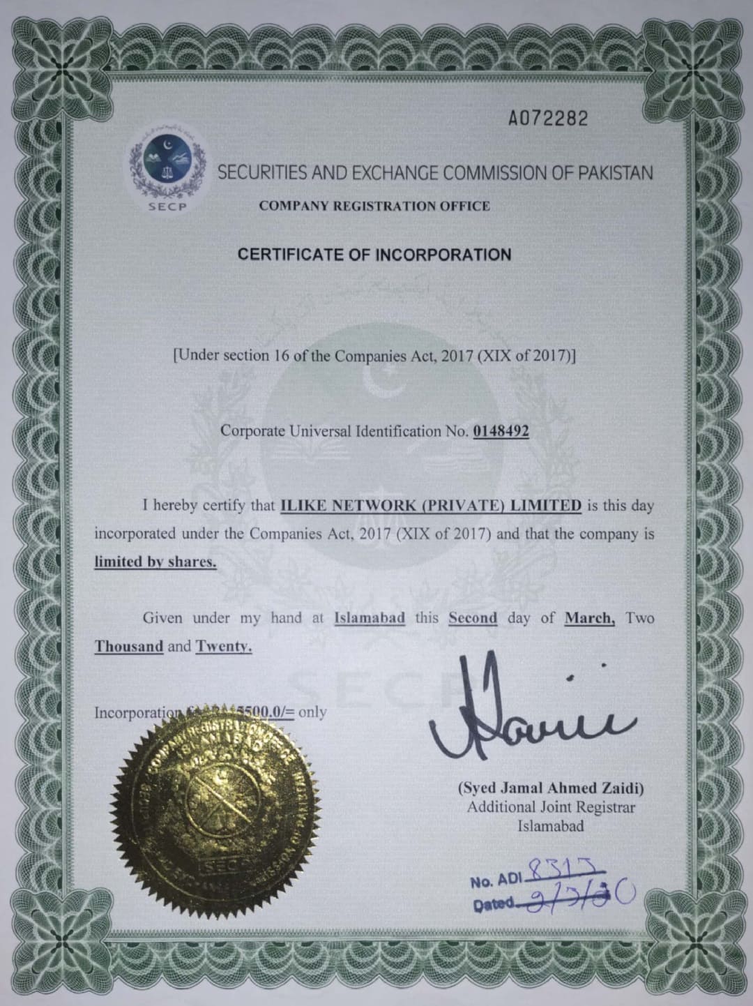 SECP Registration Certificate